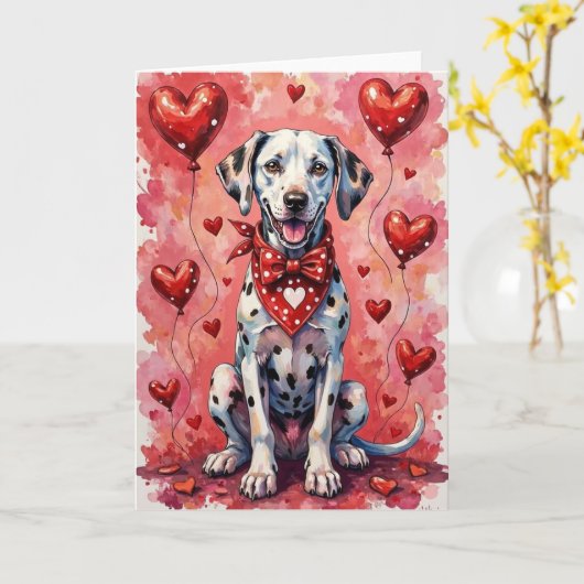 Dalmatian Valentine’s Day Dog with Hearts Red Karte (Gelbe Blume)