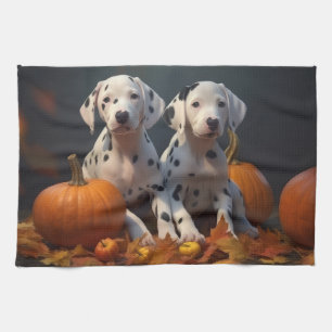 Dalmatian-Welpe Herbstfreude Kürbis  Geschirrtuch