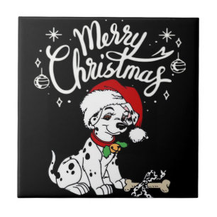 Dalmatian-Welpe mit Weihnachtsmannmütze Xmas Fliese