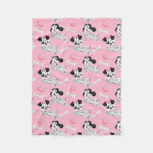 Dalmatians Puppies Black Spots Pink Toy Ball White Fleecedecke