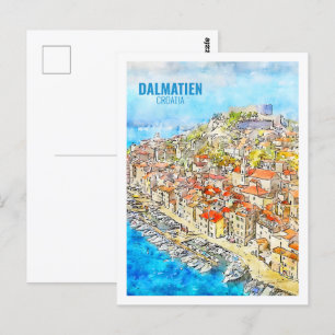 Dalmatien Kroatien Berühmte Reise Aquarell-Skizze Postkarte