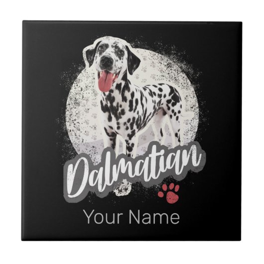 Dalmatier mit Paw Vintage Hund liebt Design Fliese (Vorderseite)