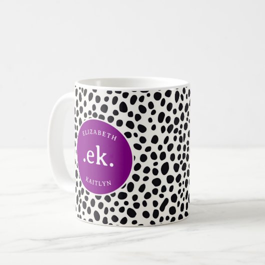 Dalmatiner Abstraktes Muster Lila Monogramm Kaffeetasse (Vorderseite Links)