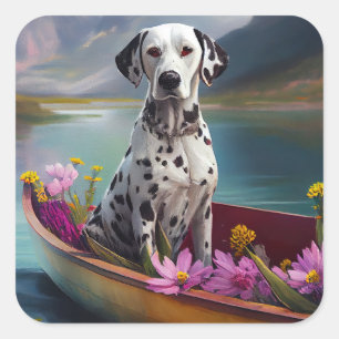 Dalmatiner auf einem Paddel: Ein landschaftliches  Quadratischer Aufkleber