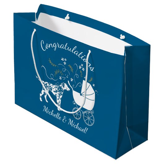 Dalmatiner Baby Shower Welpenhund Große Geschenktüte (Rückseite Schrägansicht)