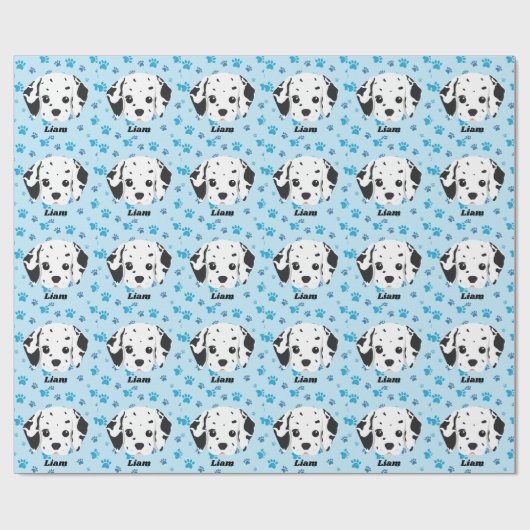 Dalmatiner Blue Paw Print Personalisiert Geschenkpapier (Flach)