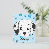 Dalmatiner Blue Paw Print Personalisiert Postkarte (Stehend Vorderseite)