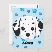 Dalmatiner Blue Paw Print Personalisiert Postkarte (Vorne/Hinten)