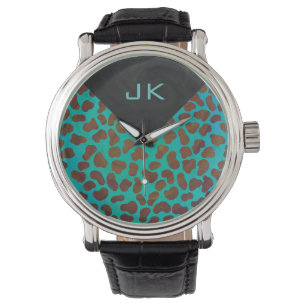 Dalmatiner braun und Aquamarin Armbanduhr