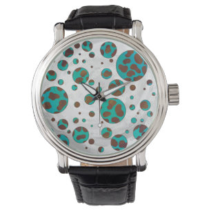 Dalmatiner braun und Aquamarin Armbanduhr