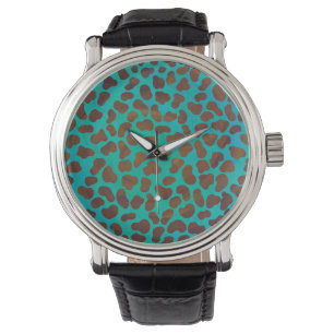 Dalmatiner braun und Aquamarin Armbanduhr