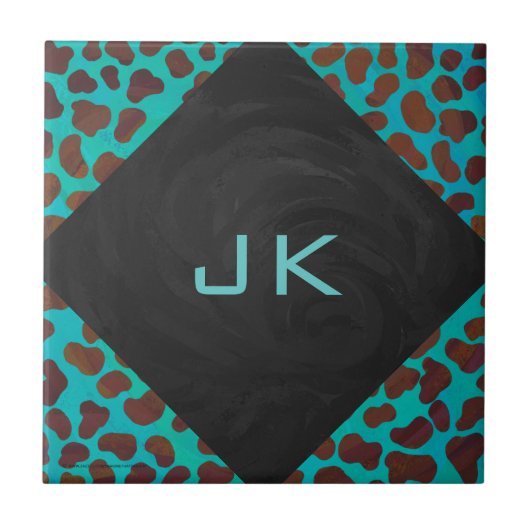 Dalmatiner braun und Aquamarin Fliese (Vorderseite)