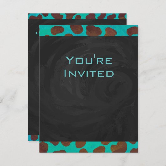 Dalmatiner braun und Aquamarin mit Monogramm Einladung (Vorne/Hinten)