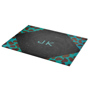Dalmatiner braun und Aquamarin mit Monogramm Schneidebrett