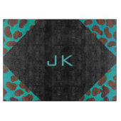 Dalmatiner braun und Aquamarin mit Monogramm Schneidebrett (Vorderseite)