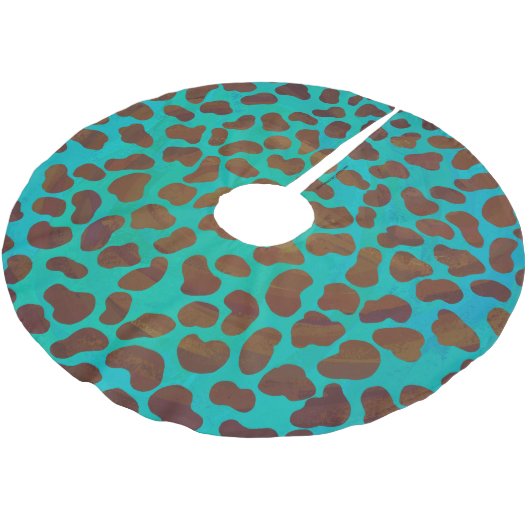 Dalmatiner braun und Aquamarin Polyester Weihnachtsbaumdecke (Schrägansicht)