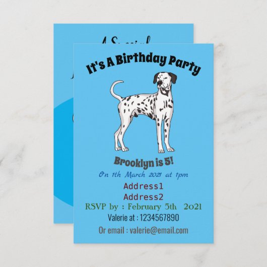 Dalmatiner Cartoon Einladung (Vorne/Hinten)