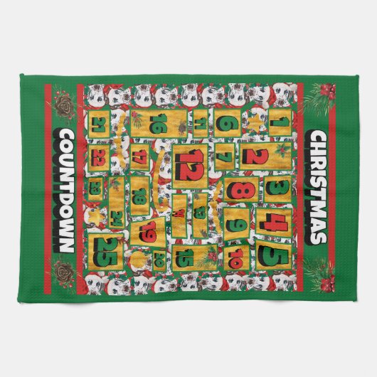 Dalmatiner Countdown Weihnachtskalender Hund Geschirrtuch (Horizontal)