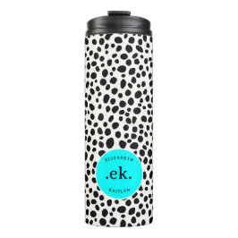 Dalmatiner Dog Abstraktes Muster Aqua Blue Monogra Thermosbecher