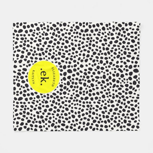 Dalmatiner Dog Abstraktes Muster Gelbe Monogramm Fleecedecke (Vorderseite (Horizontal))