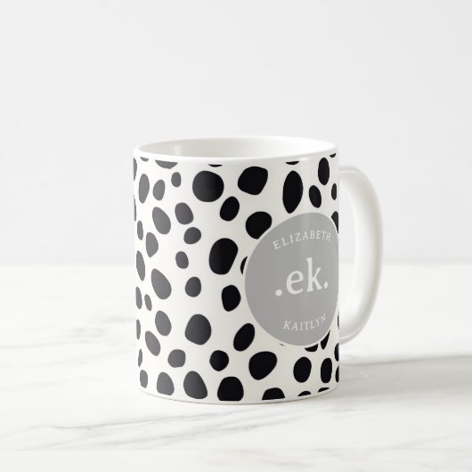 Dalmatiner Dog Abstraktes Muster Grau Monogramm Kaffeetasse (VorderseiteRechts)