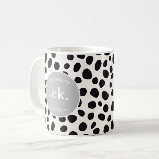 Dalmatiner Dog Abstraktes Muster Grau Monogramm Kaffeetasse (Vorderseite Links)