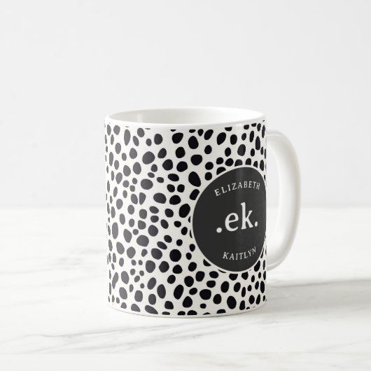 Dalmatiner Dog Abstraktes Muster Grau Monogramm Kaffeetasse (VorderseiteRechts)