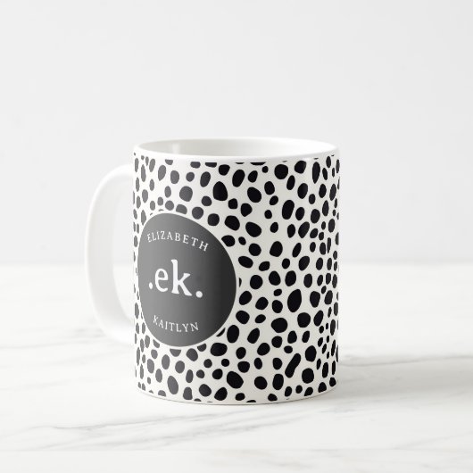 Dalmatiner Dog Abstraktes Muster Grau Monogramm Kaffeetasse (Vorderseite Links)