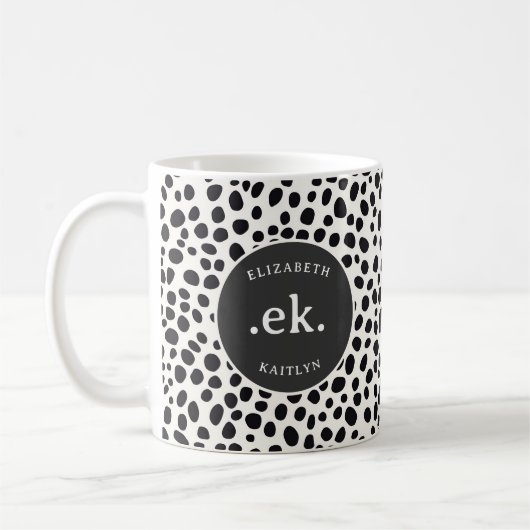 Dalmatiner Dog Abstraktes Muster Grau Monogramm Kaffeetasse (Links)