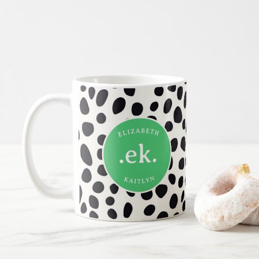 Dalmatiner Dog Abstraktes Muster Green Monogram Kaffeetasse (Mit Donut)