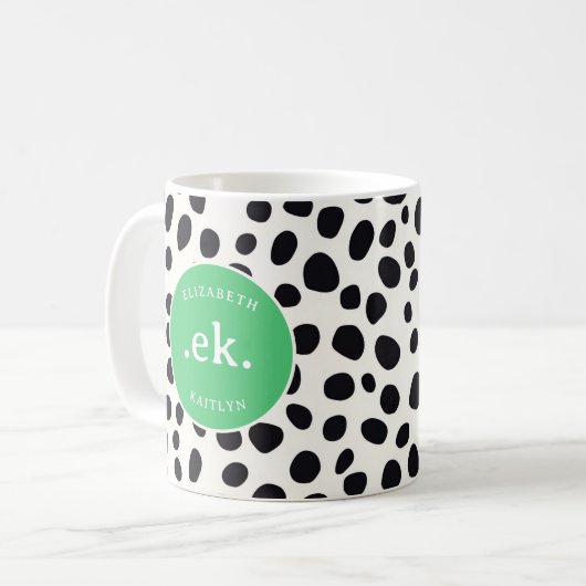 Dalmatiner Dog Abstraktes Muster Green Monogram Kaffeetasse (Vorderseite Links)