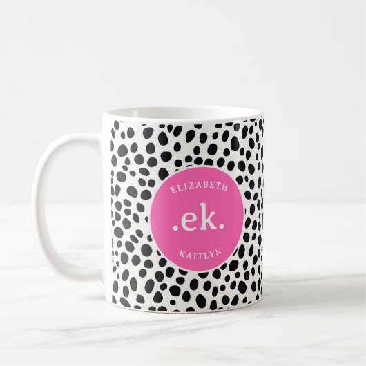 Dalmatiner Dog Abstraktes Muster Hot Pink Monogram Kaffeetasse (Links)