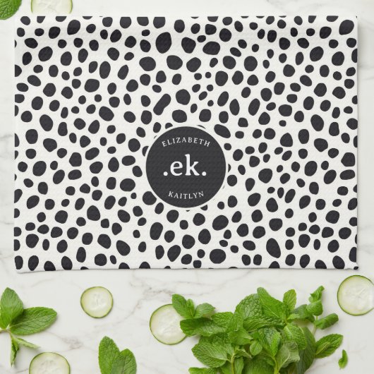 Dalmatiner Dog Abstraktes Muster Monogramm Geschirrtuch (Gefaltet)