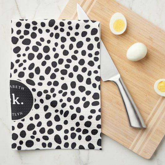 Dalmatiner Dog Abstraktes Muster Monogramm Geschirrtuch (Viertel Falte)