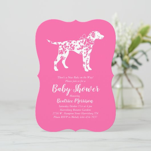 Dalmatiner Dog Baby Dusche Pink Girl Einladung (Stehend Vorderseite)