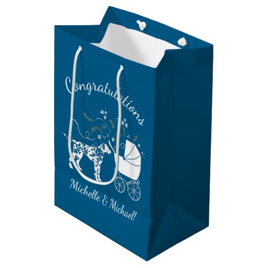 Dalmatiner Dog Baby Dusche Puppy Pink Girl Mittlere Geschenktüte (Vorderseite Schrägansicht)