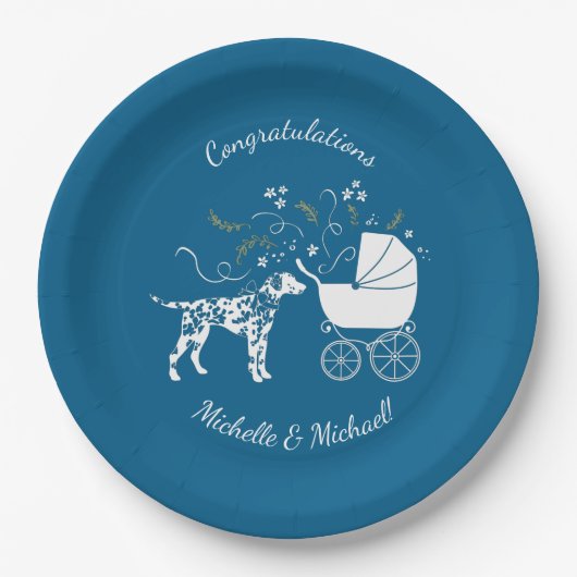 Dalmatiner Dog Baby Shower Welpe Blue Boy Pappteller (Vorderseite)