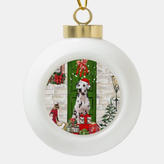 Dalmatiner Dog Christmas Keramik Kugel-Ornament (Vorderseite)