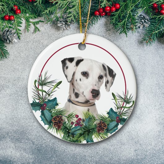 Dalmatiner Dog Evergreen Berry Wreath Keramik Ornament