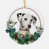 Dalmatiner Dog Evergreen Berry Wreath Keramik Ornament (Vorne)