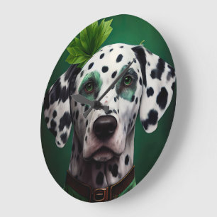 Dalmatiner Dog in St. Patrick's Day Dress Große Wanduhr