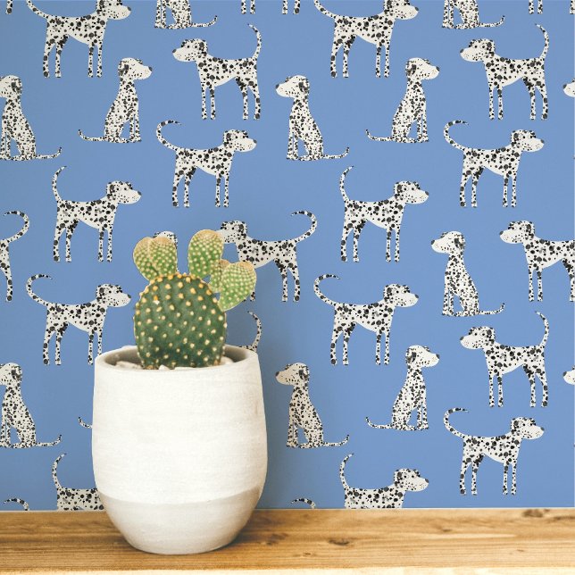 Dalmatiner Dog Muster Blau Tapete (Fun Dalmatian dog peel and stick art wallpaper for animal and pet lovers)