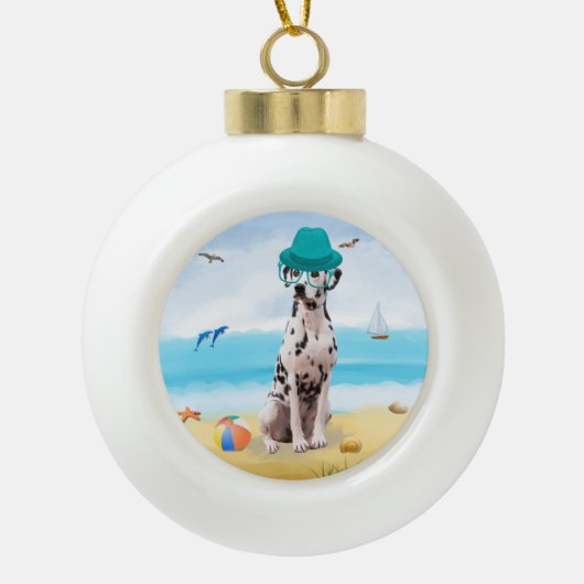 Dalmatiner Dog on Beach Keramik Kugel-Ornament (Vorderseite)
