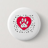 Dalmatiner Dog Paw Print in rotem Herzen Button (Vorderseite)