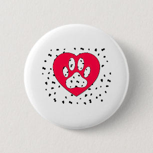 Dalmatiner Dog Paw Print in rotem Herzen Button