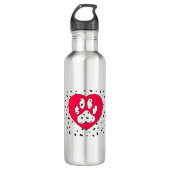 Dalmatiner Dog Paw Print in rotem Herzen Edelstahlflasche (Vorderseite)
