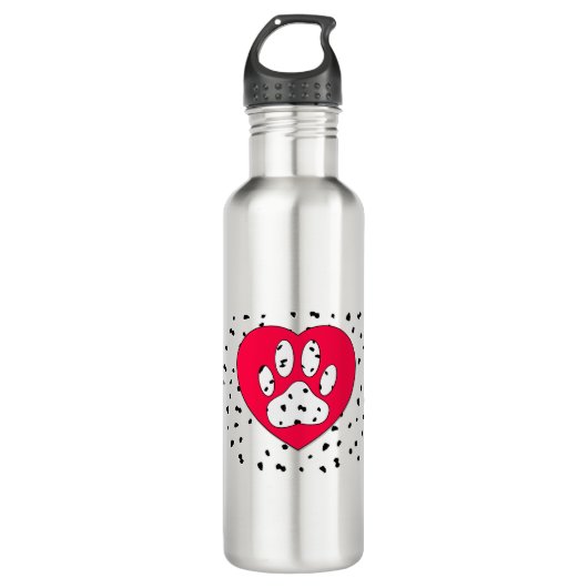 Dalmatiner Dog Paw Print in rotem Herzen Edelstahlflasche (Vorderseite)