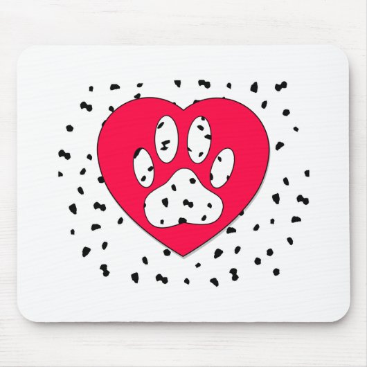 Dalmatiner Dog Paw Print in rotem Herzen Mousepad (Vorne)