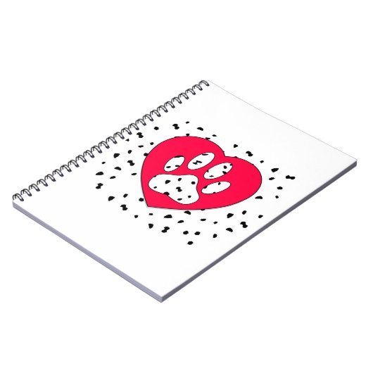 Dalmatiner Dog Paw Print in rotem Herzen Notizblock (Linke Seite)