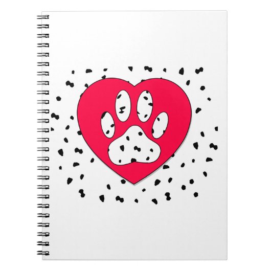 Dalmatiner Dog Paw Print in rotem Herzen Notizblock (Vorderseite)